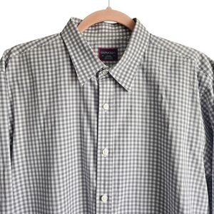 Untuckit Mens Long Sleeve Gray White Gingham Checked Button Down Sz Large